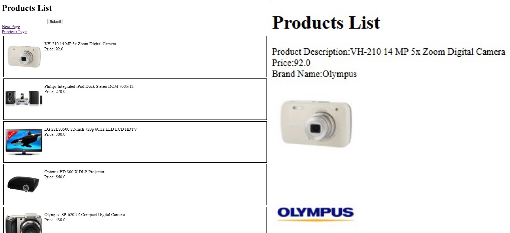 Shop list Website Page